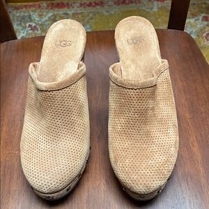 UGG Perforated Tan Suede Mule Clogs